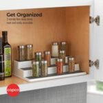 Copco 3-tier non-skid spice rack organizer 15 inch plastic cabinet and pantry shelf for spices cans and bottles (white gray)