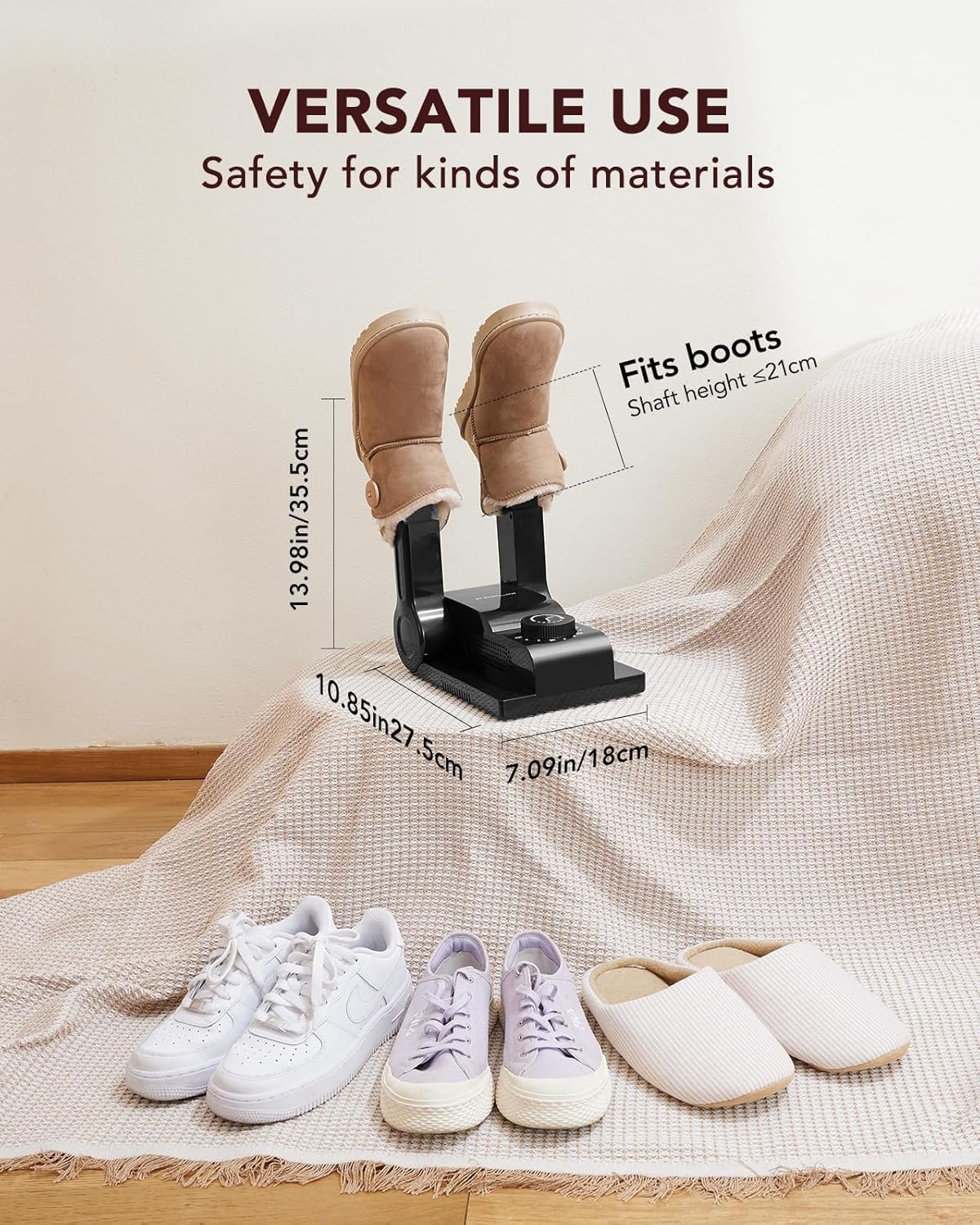 FORLIM boot dryer with telescopic bendable dry ports and heated forced air (105°F–140°F) for shoes boots and gloves