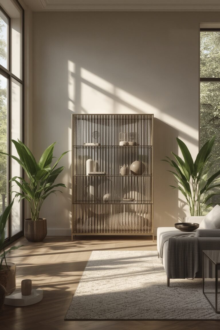 fluted glass cabinet