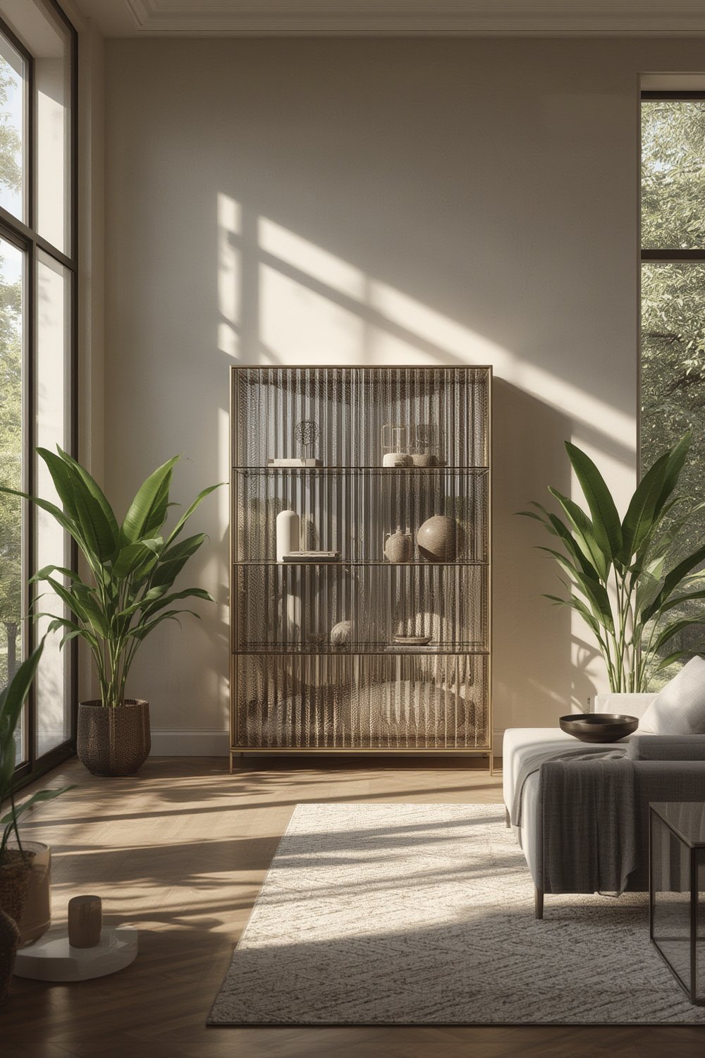 fluted glass cabinet