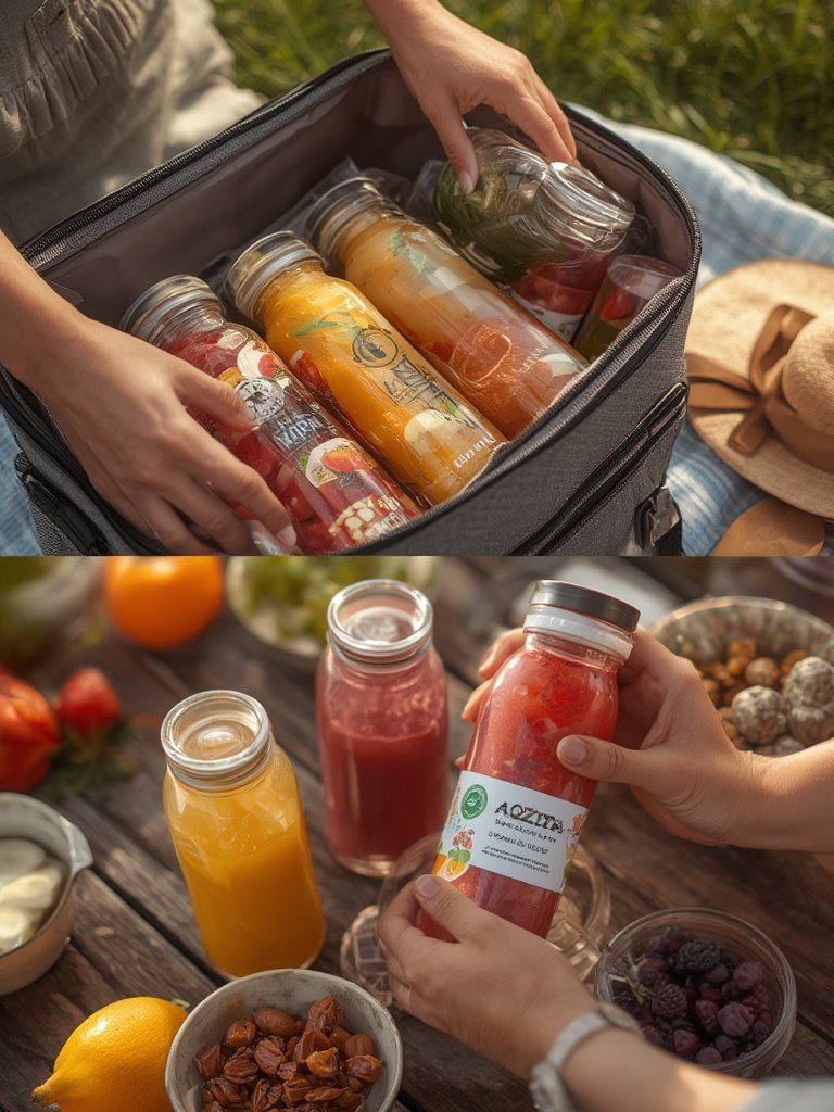 Best Budget Juice Bottle Kit: AOZITA 24-Pack with Labels & Funnels (Review) 2 juice bottles in action