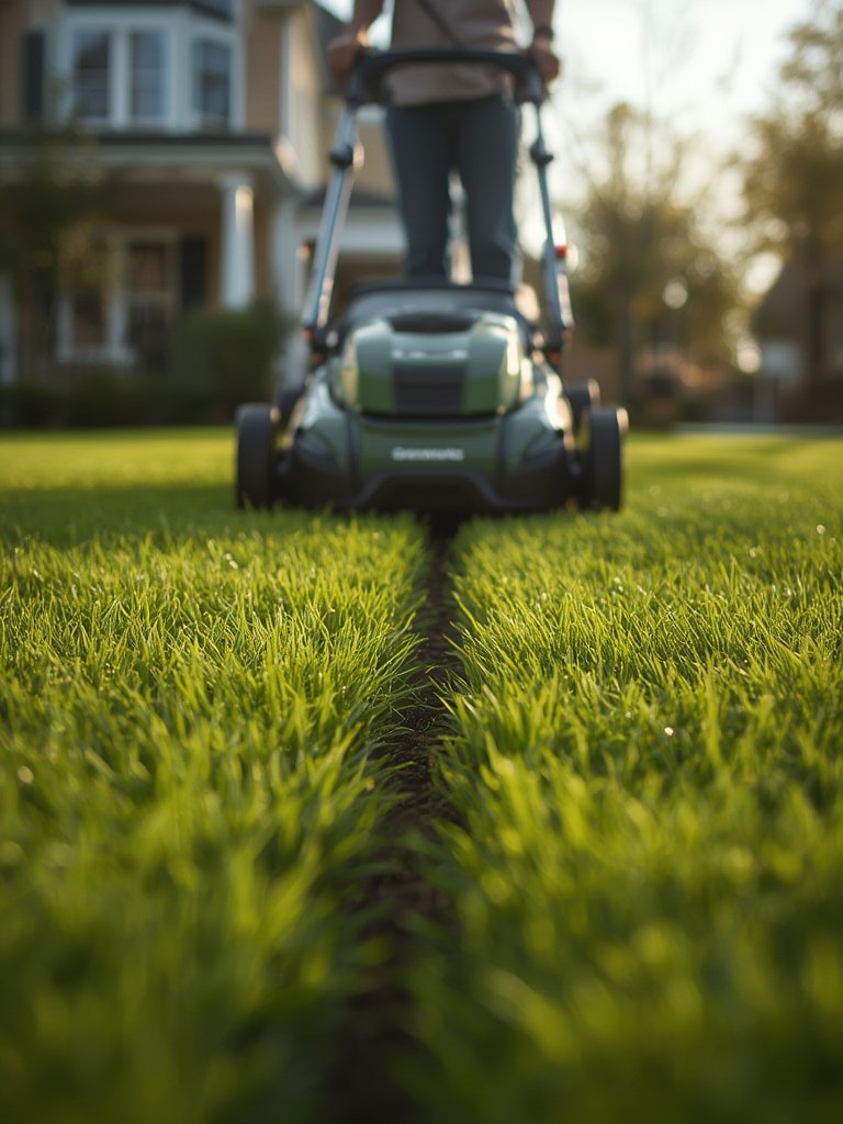 cordless mower in action