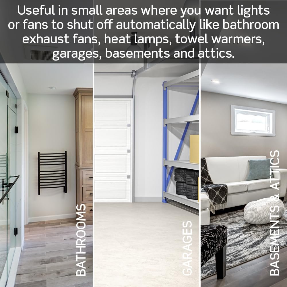 Leviton countdown timer switch for bathroom fan or lights no neutral required preset 10 20 30 60 minute settings single-pole