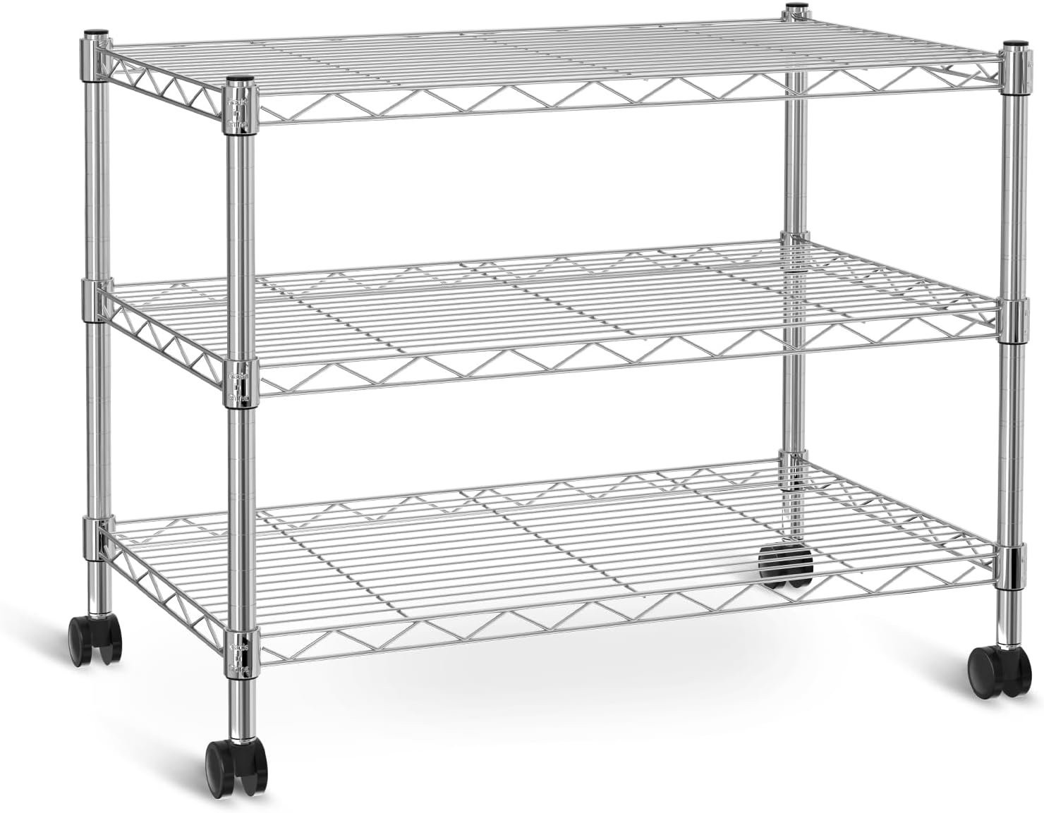 Simple Deluxe heavy duty 3-shelf shelving unit chrome alloy steel adjustable shelves with casters compact under-desk or countertop organizer