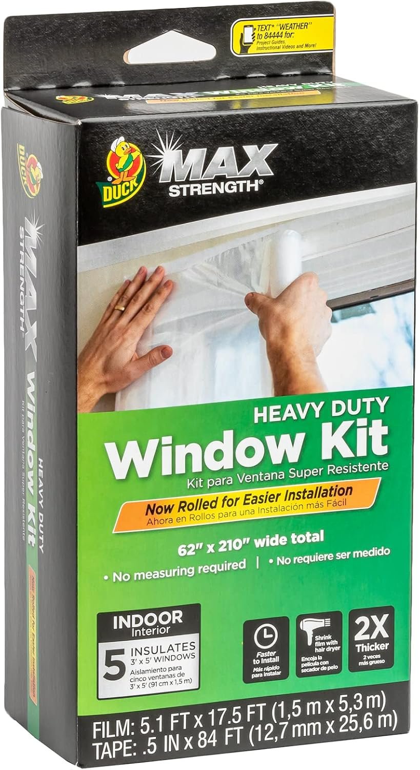 Duck Max Strength shrink window film insulation kit extra-thick puncture-resistant clear draft blocker for up to 5 windows