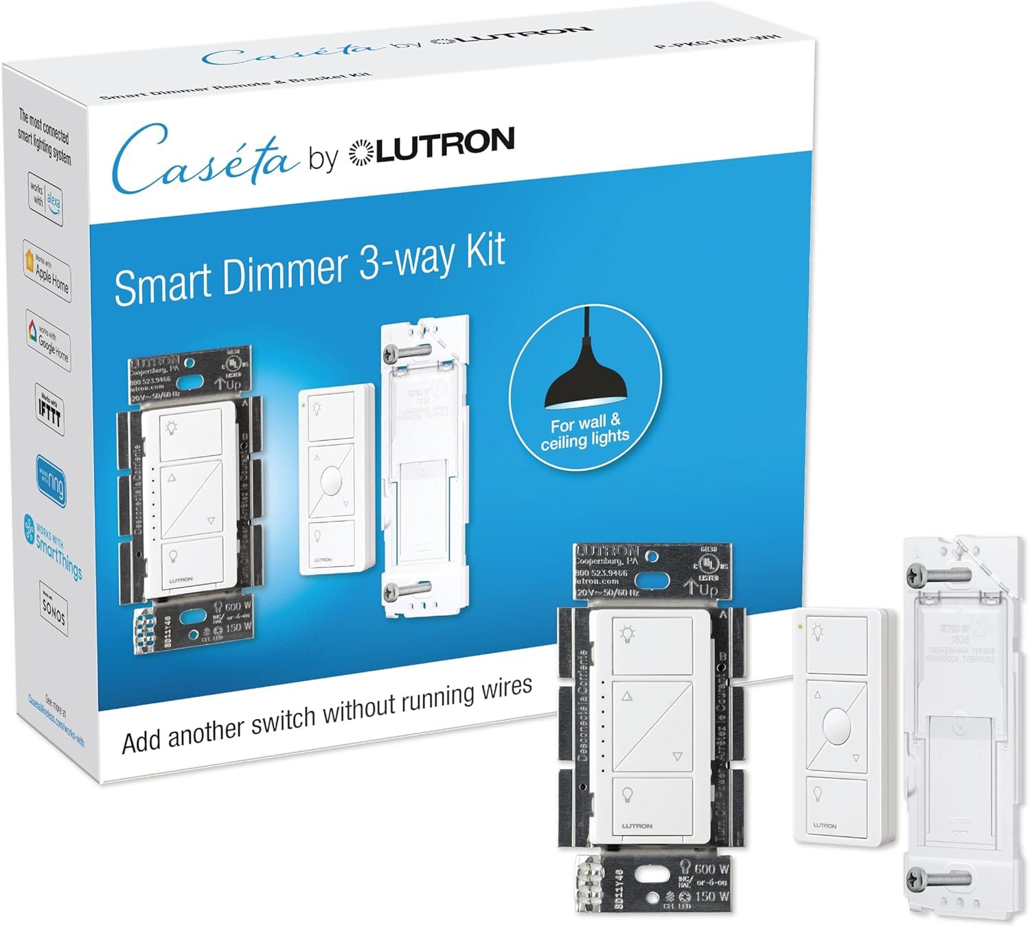 Lutron Caseta smart dimmer switch kit with Pico remote for 3-way lighting control (no neutral required)