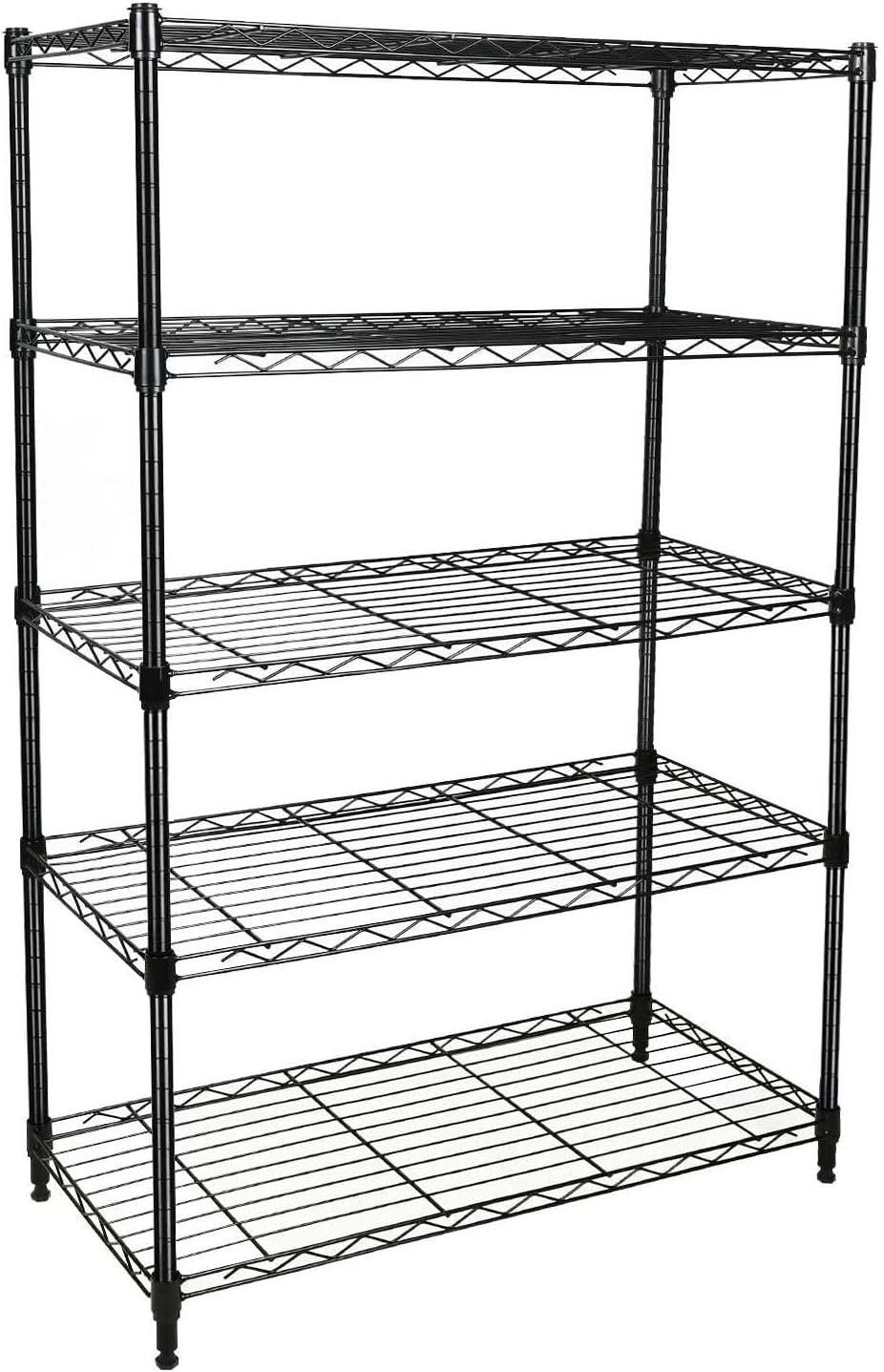Simple Deluxe 5-tier storage shelves heavy-duty steel shelving unit black finish adjustable shelves 250 lb per shelf with wheels and leveling feet
