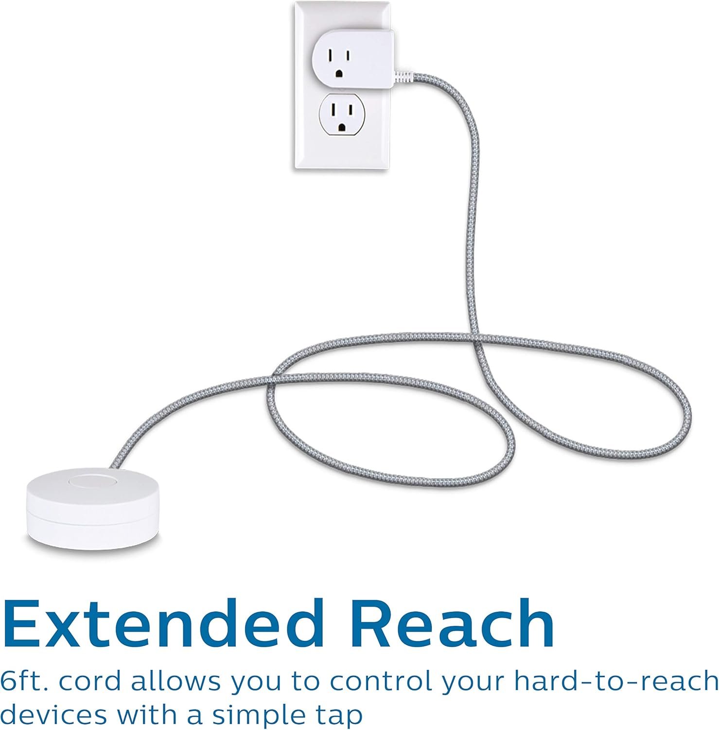 Philips 6ft braided extension cord with grounded plug on/off power switch slip-resistant base and wall-mount keyhole for indoor use