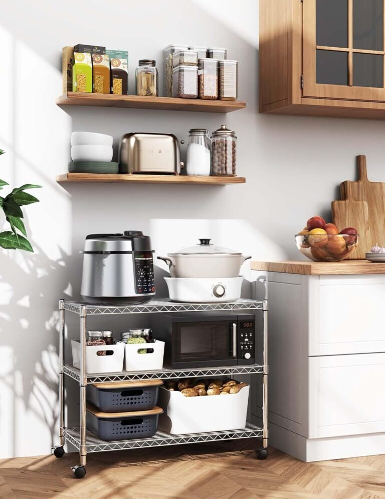 Simple Deluxe heavy duty 3-shelf shelving unit chrome alloy steel adjustable shelves with casters compact under-desk or countertop organizer