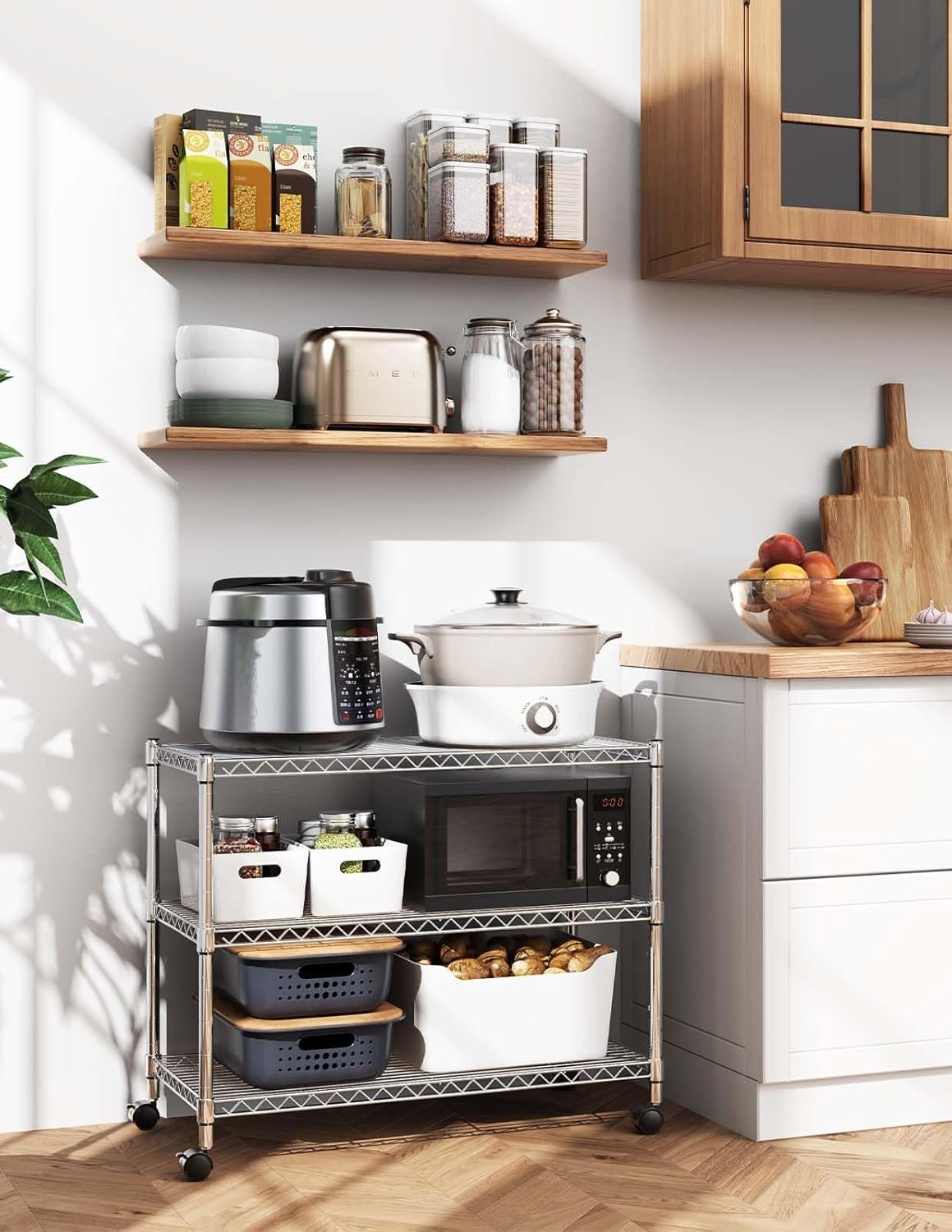 Simple Deluxe heavy duty 3-shelf shelving unit chrome alloy steel adjustable shelves with casters compact under-desk or countertop organizer