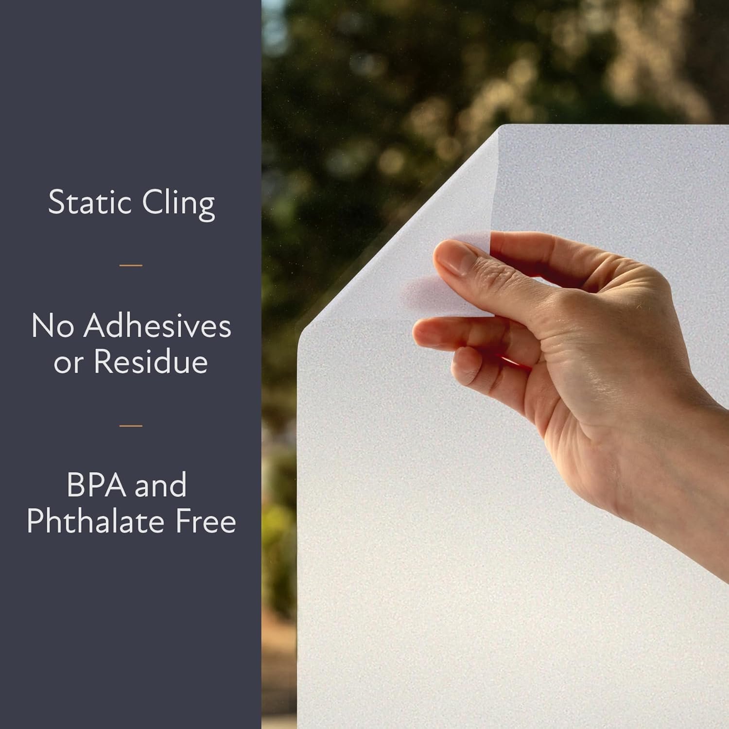 Frosted privacy window film applied to a glass window to add privacy while letting in light