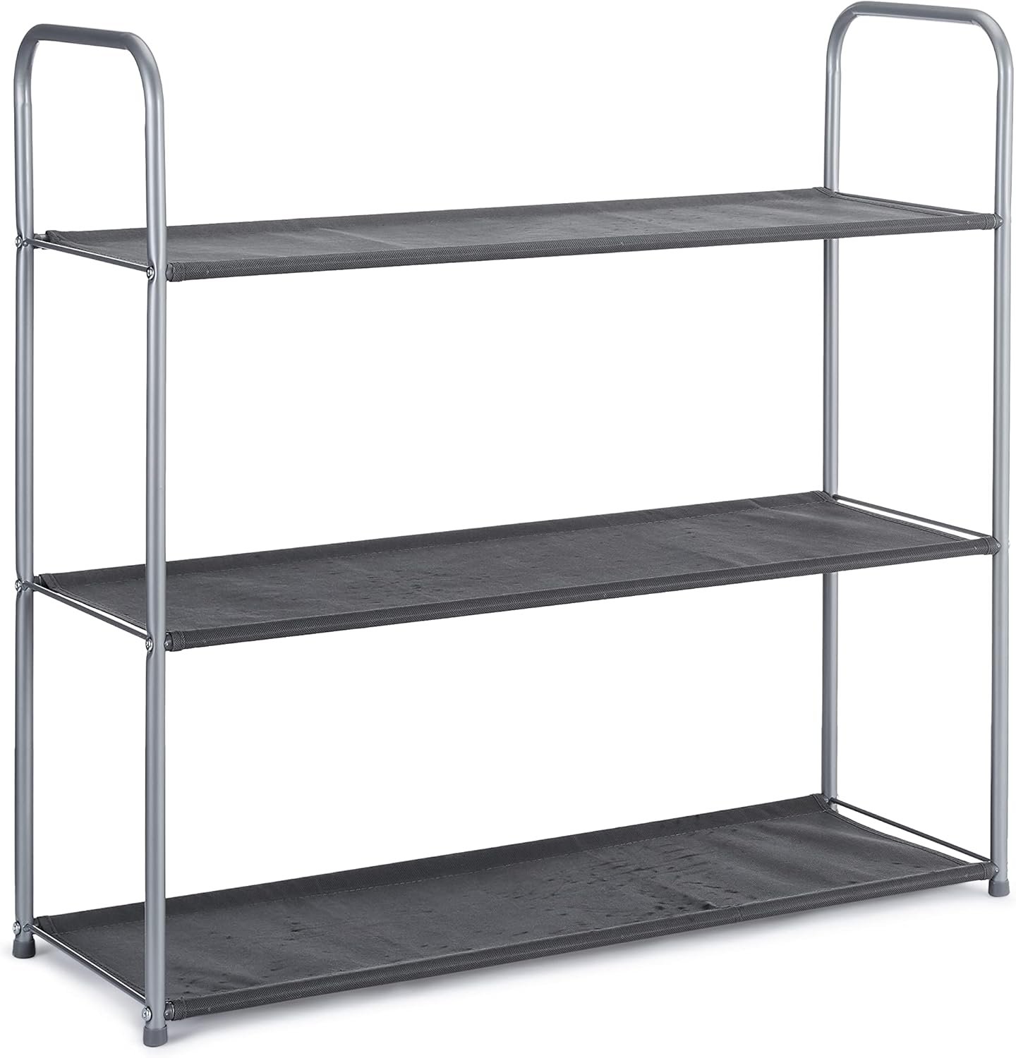 Amazon Basics freestanding closet organizer with 3 fabric shelves and 2 collapsible drawers lightweight tool-free assembly grey