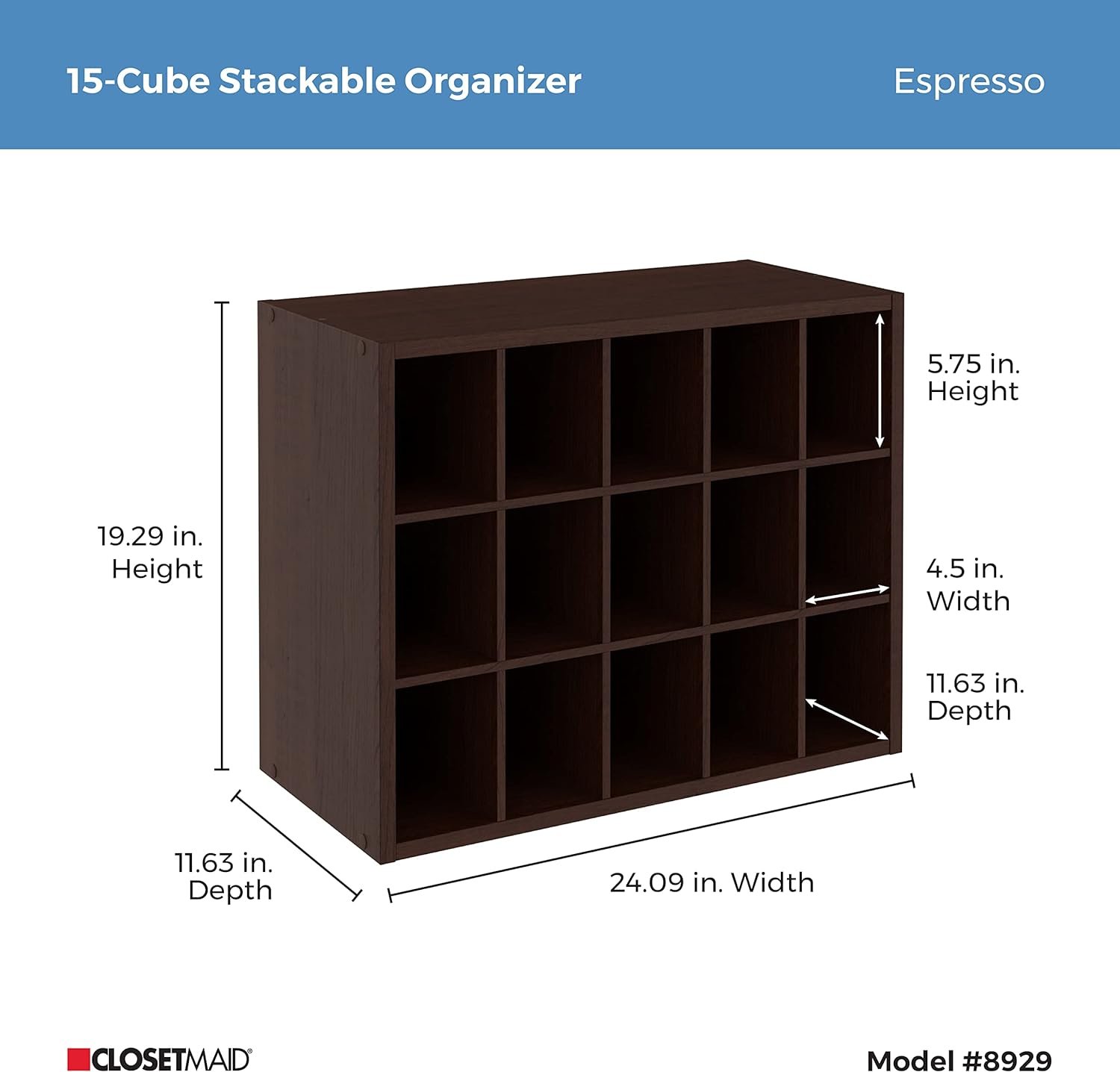 ClosetMaid 15-cube stackable shoe organizer with 15 compartments freestanding closet and entryway storage cubby shelf
