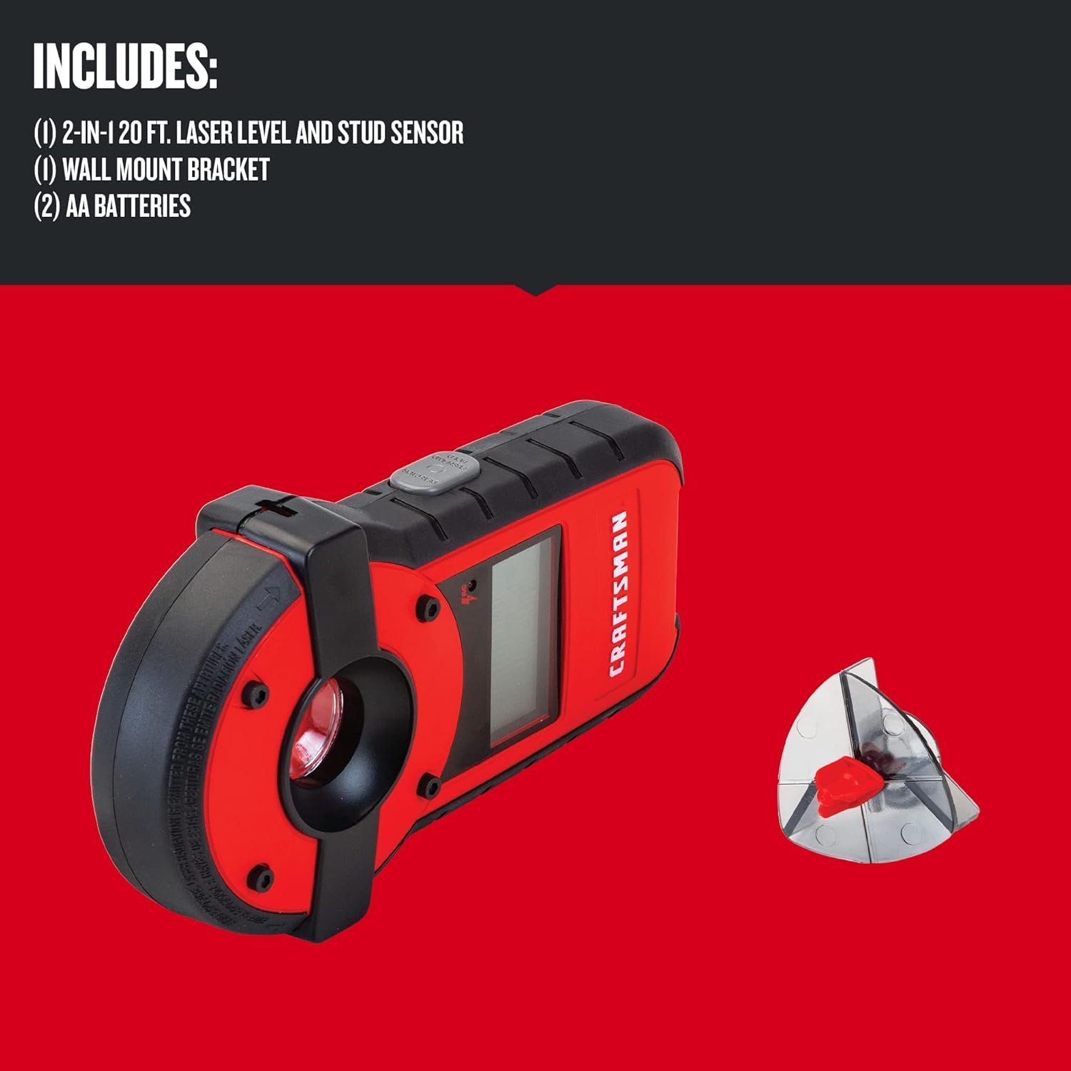 CRAFTSMAN CMHT77636 laser level and stud sensor 2-in-1 self-leveling line laser 20 ft range with center marking channel