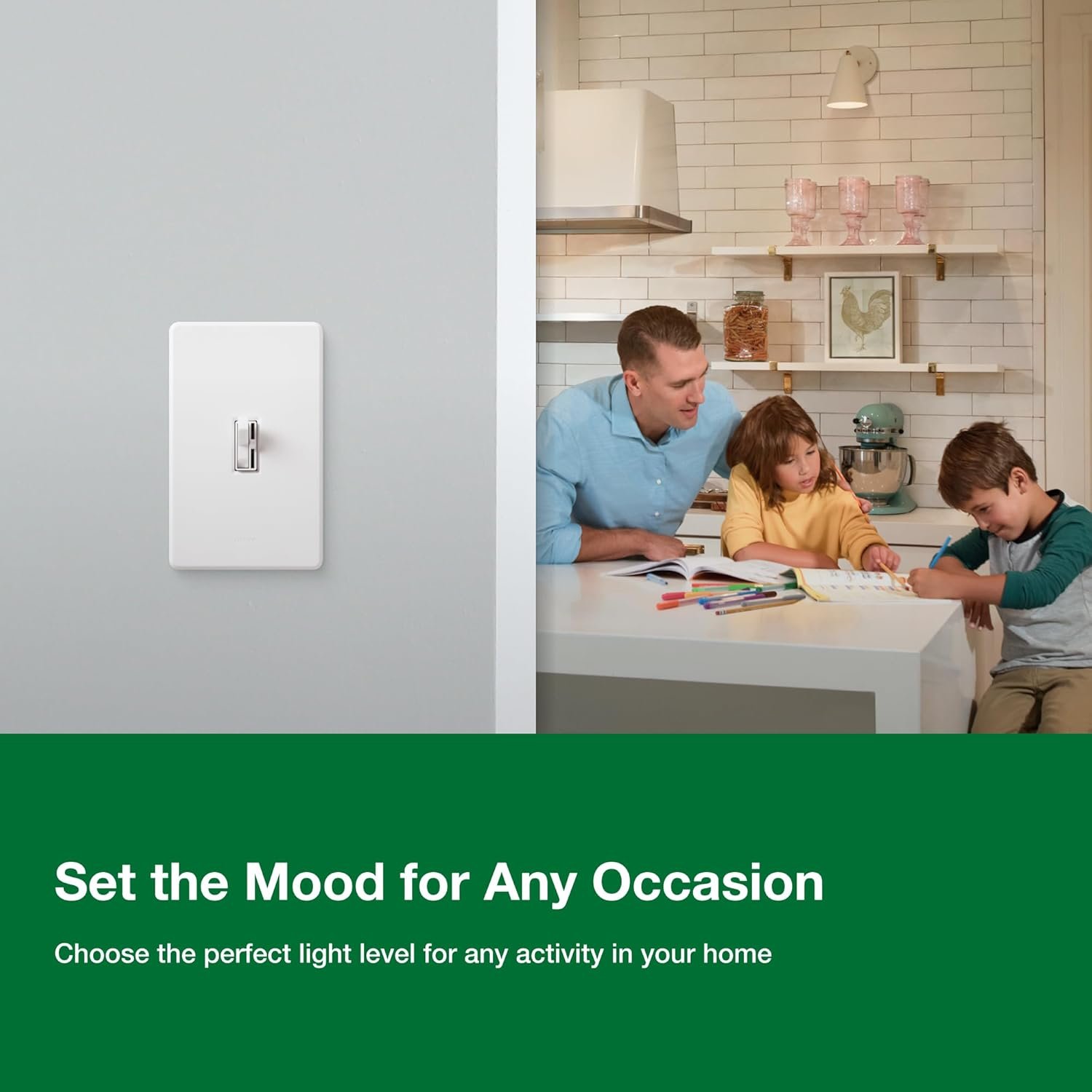 Lutron Ariadni/Toggler LED+ dimmer switch with toggle and side slider for flicker-free LED lighting control (single-pole or 3-way)