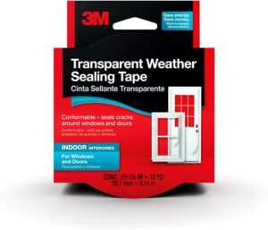 Weather sealing tape applied along a window frame to block drafts and dust