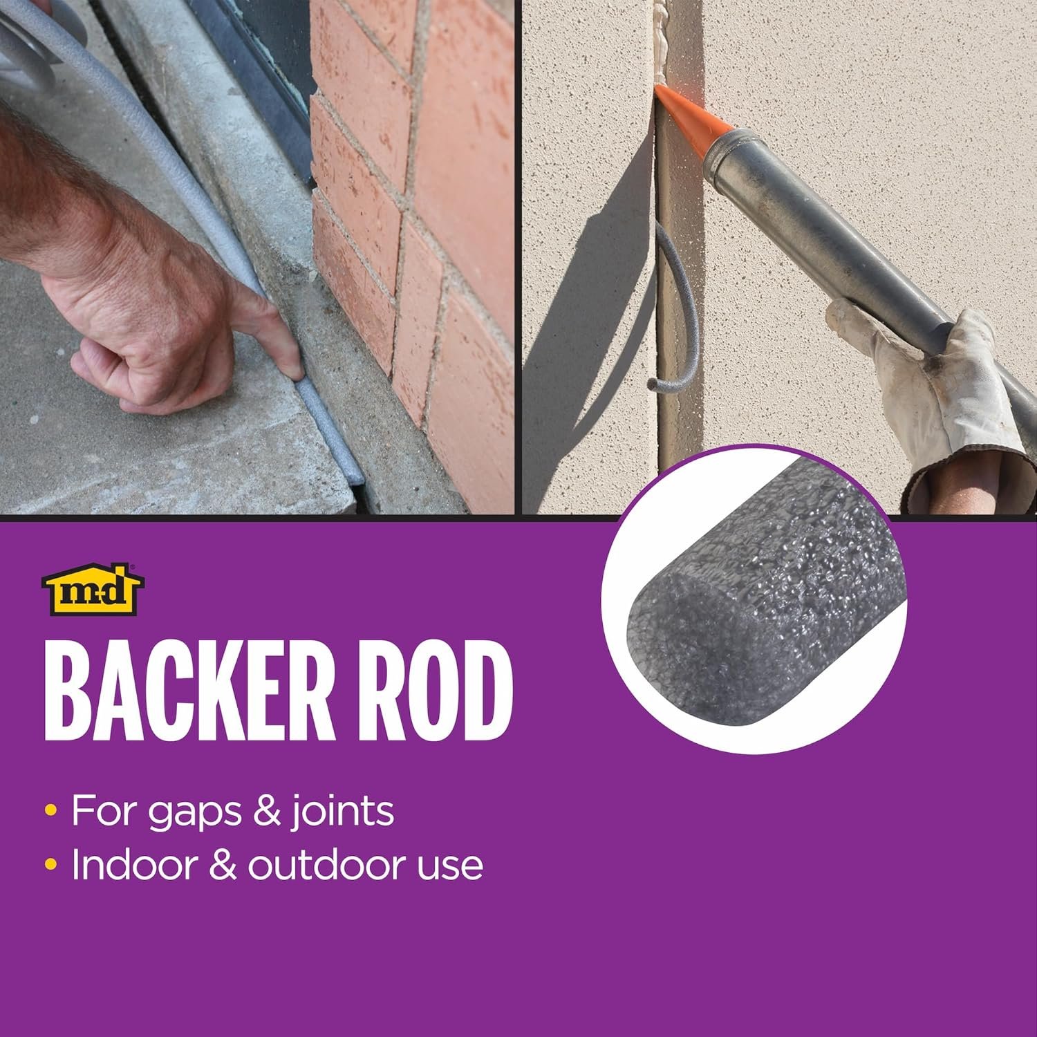 Foam backer rod placed in a gap before applying caulk for a cleaner seal