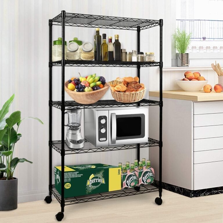Product Reviews 19 Simple Deluxe 5-tier storage shelves heavy-duty steel shelving unit black finish adjustable shelves 250 lb per shelf with wheels and leveling feet