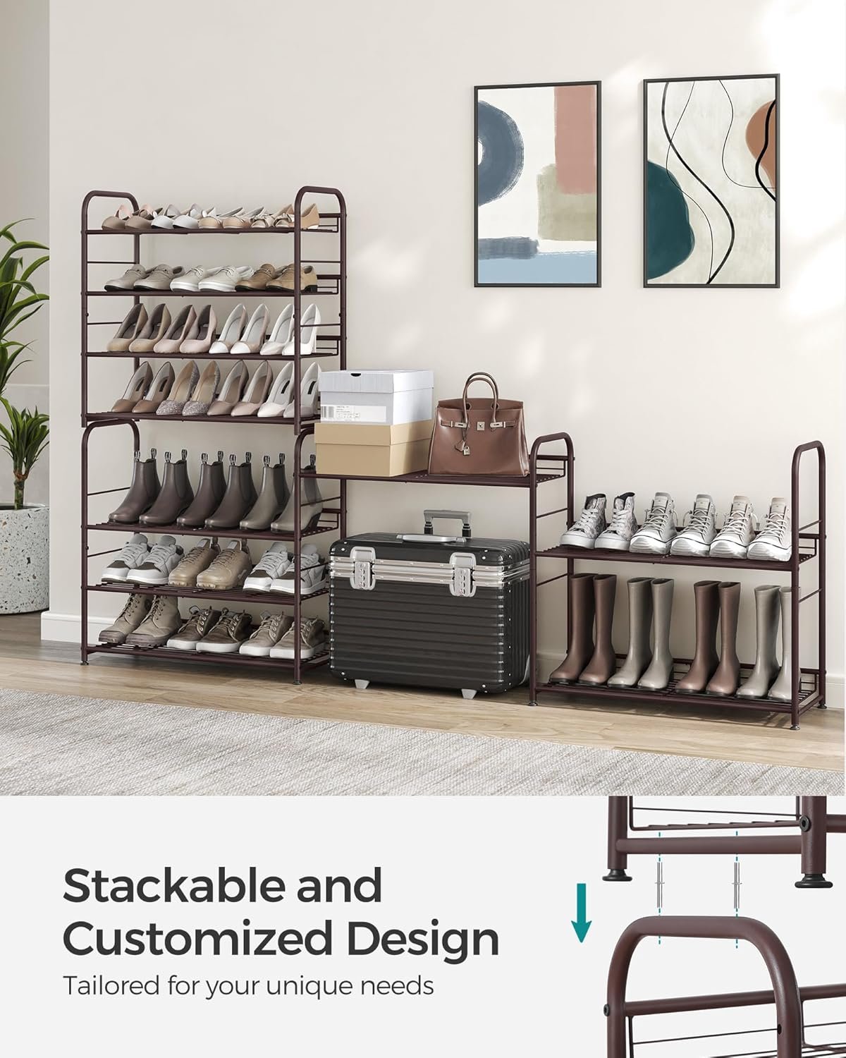 SONGMICS 4-tier stackable shoe rack with adjustable shelves metal frame holds up to 16 pairs for entryway or closet storage