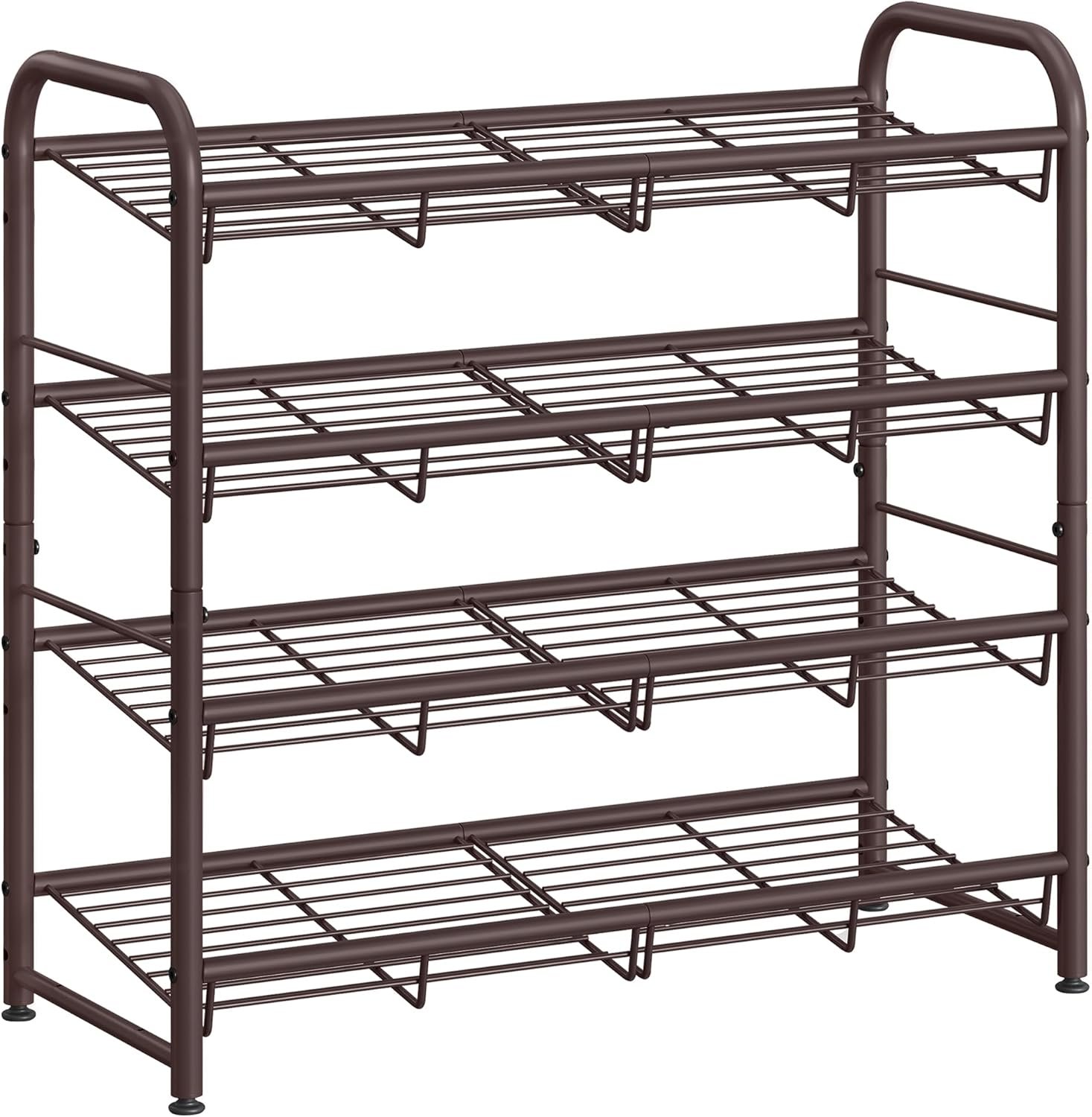 SONGMICS 4-tier stackable shoe rack with adjustable shelves metal frame holds up to 16 pairs for entryway or closet storage