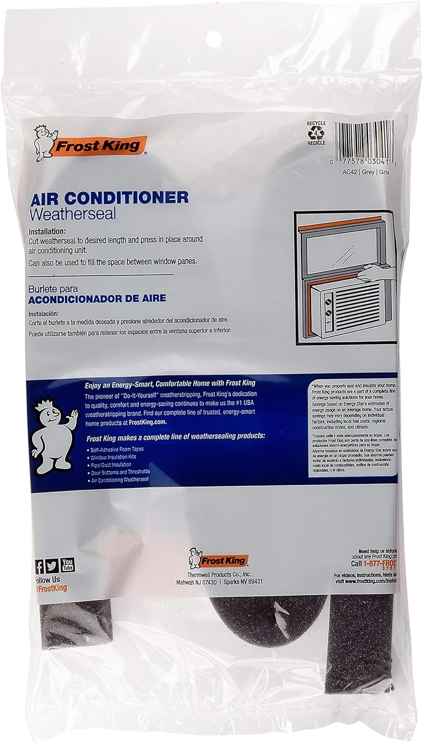 Thermwell Frost King AC43H foam weatherseal tape used to seal gaps around a window air conditioner
