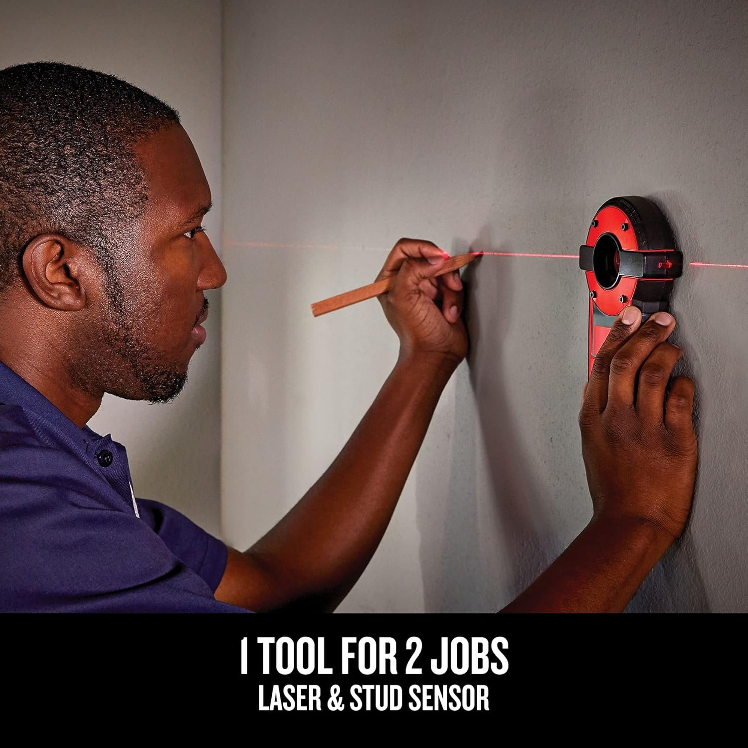 CRAFTSMAN CMHT77636 laser level and stud sensor 2-in-1 self-leveling line laser 20 ft range with center marking channel