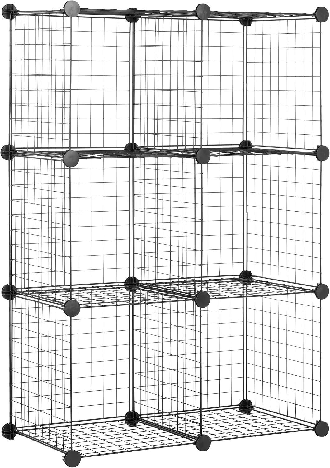 Amazon Basics 6-cube wire grid storage organizer black powder-coated steel modular cubes 14x14x14 tool-free assembly