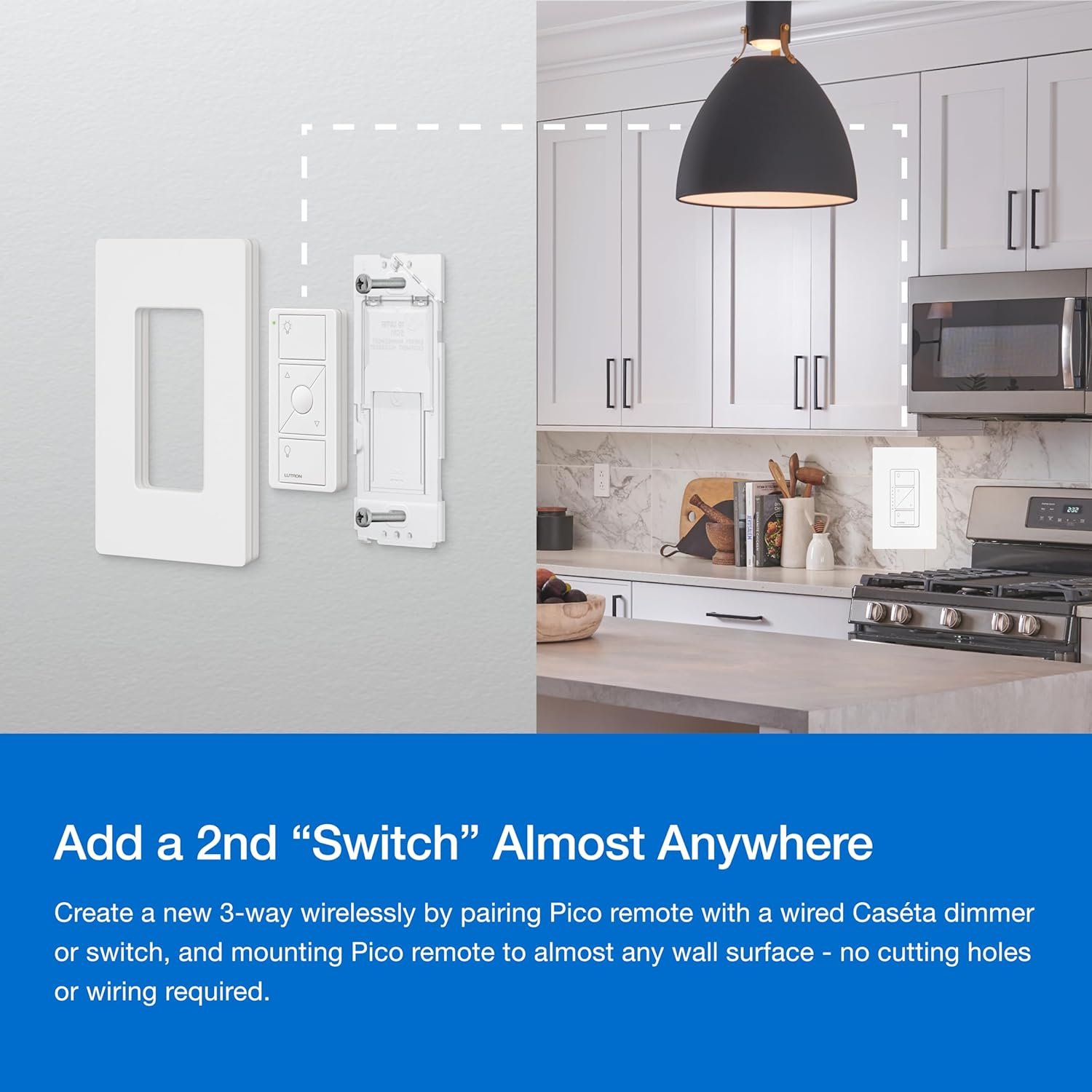 Lutron Caseta smart dimmer switch kit with Pico remote for 3-way lighting control (no neutral required)