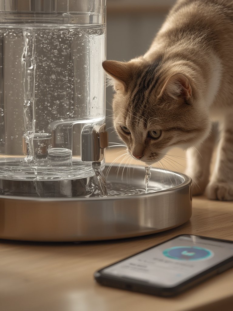 cat fountain in action