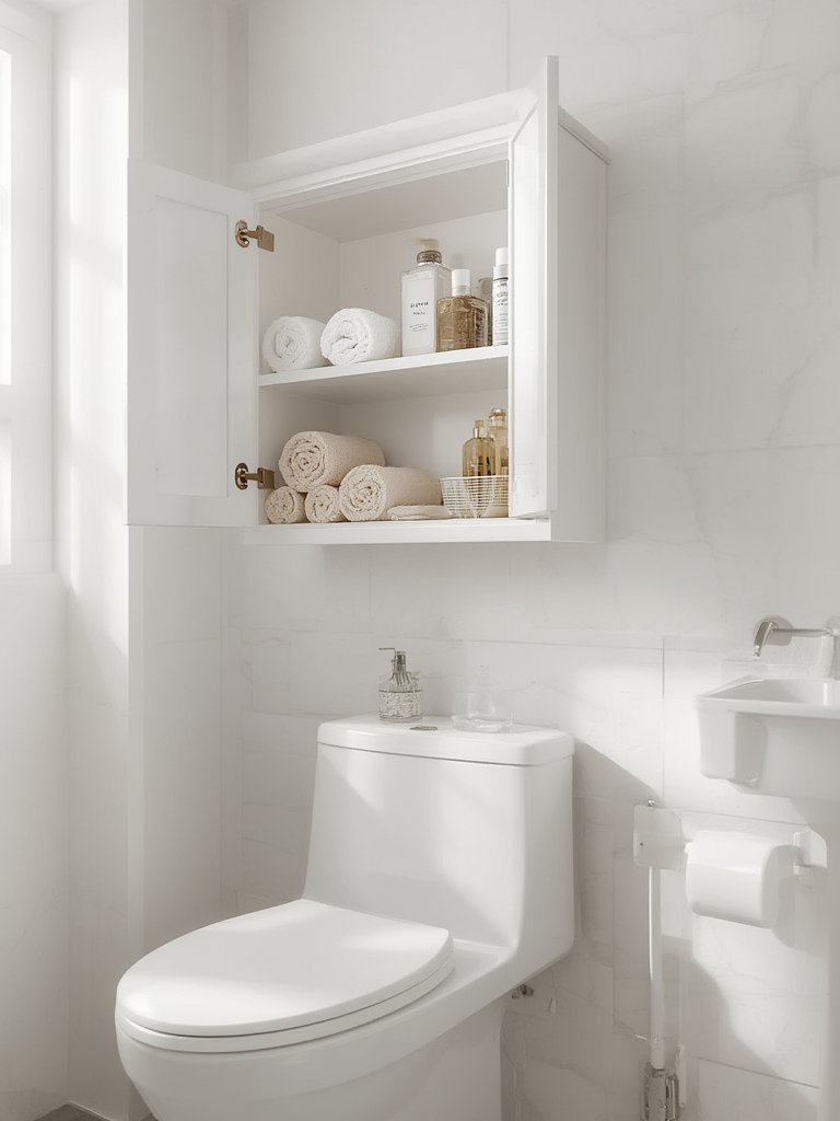 Need More Bathroom Storage Without Losing Floor Space? Shintenchi Over The Toilet Storage Cabinet Review 2 toilet storage in action