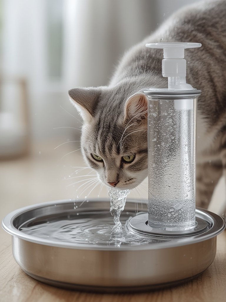 cat fountain in action