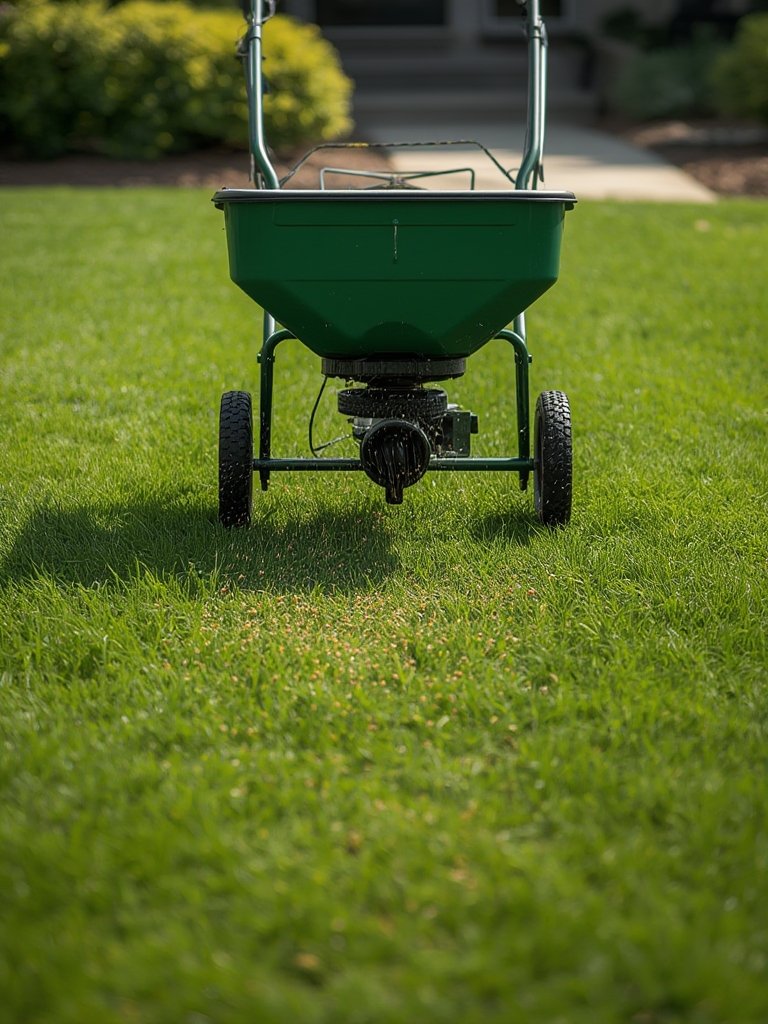 lawn spreader in action
