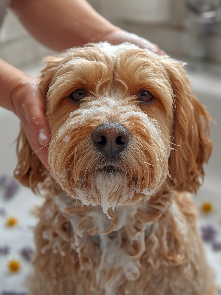 dog shampoo in action