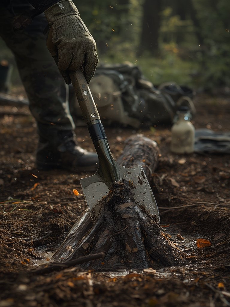 tactical shovel in action