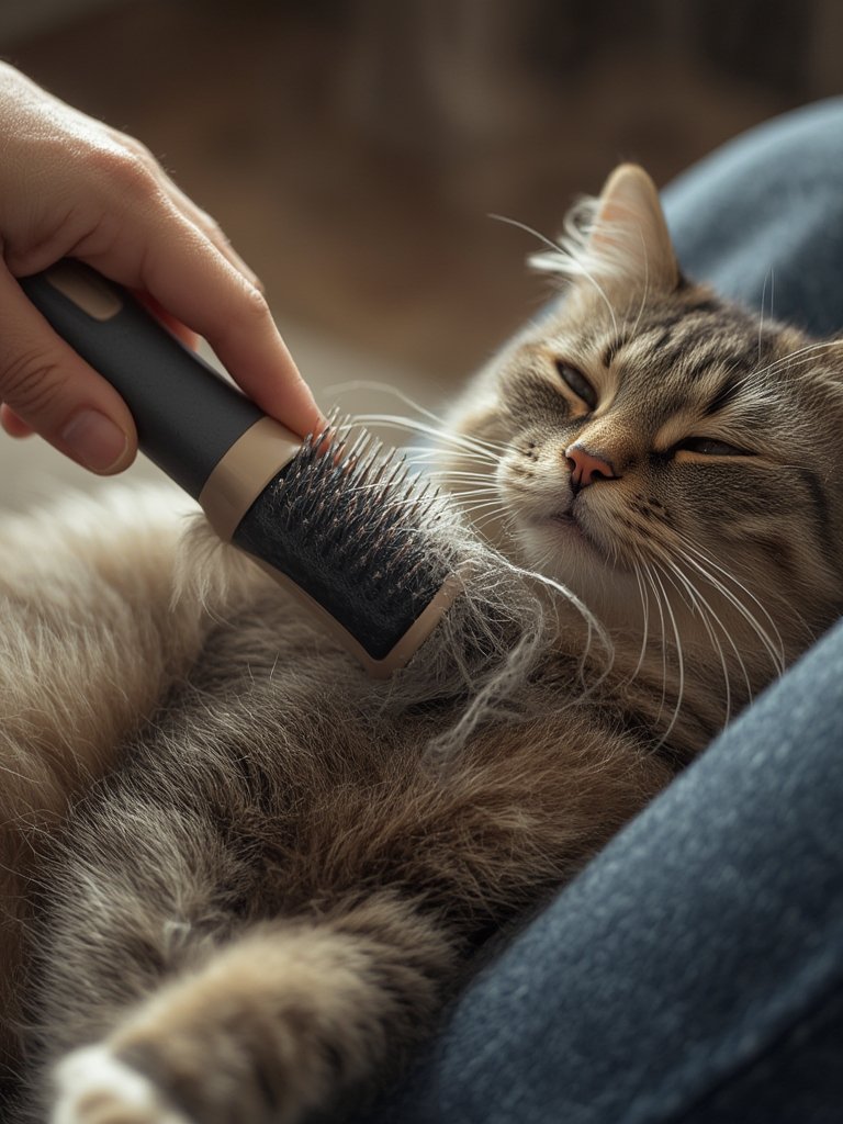 cat deshedder in action