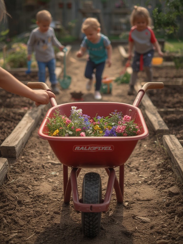 kids wheelbarrow in action