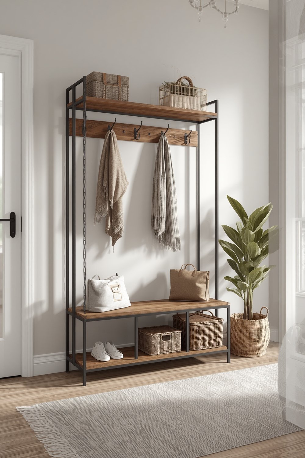 VASAGLE Industrial Hall Tree Coat Rack with Bench: 3-in-1 Entryway Organizer Review 1 coat rack product view