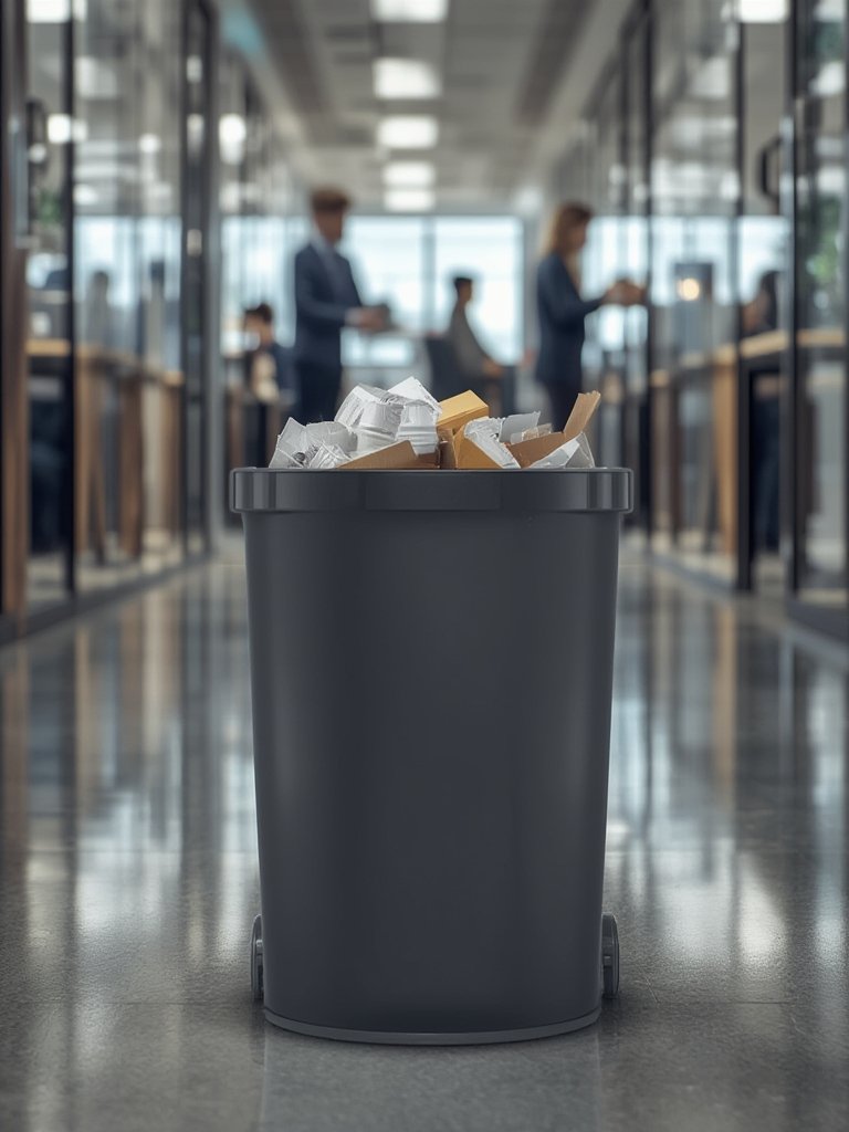 office wastebasket in action