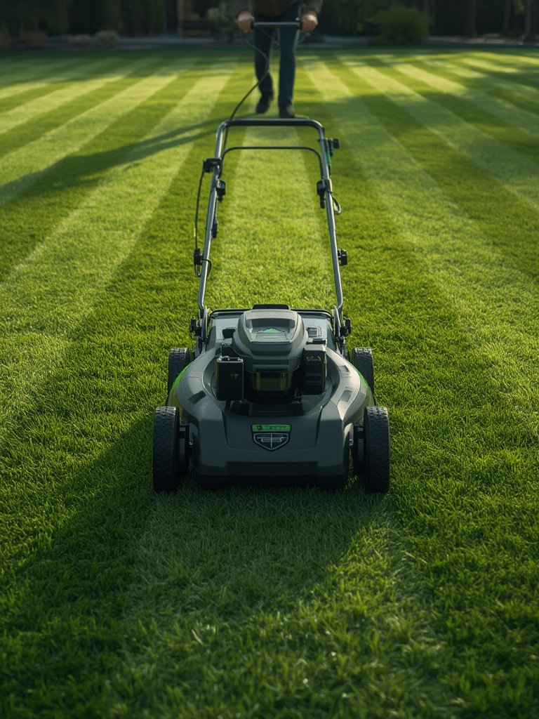 electric mower in action