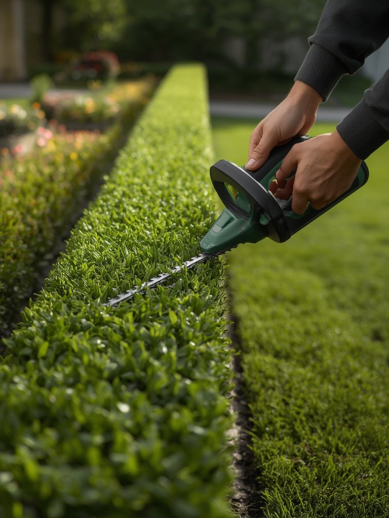 grass trimmer in action