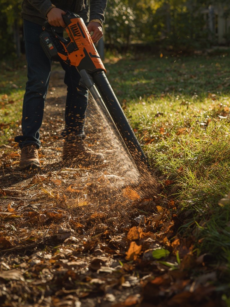cordless blower in action