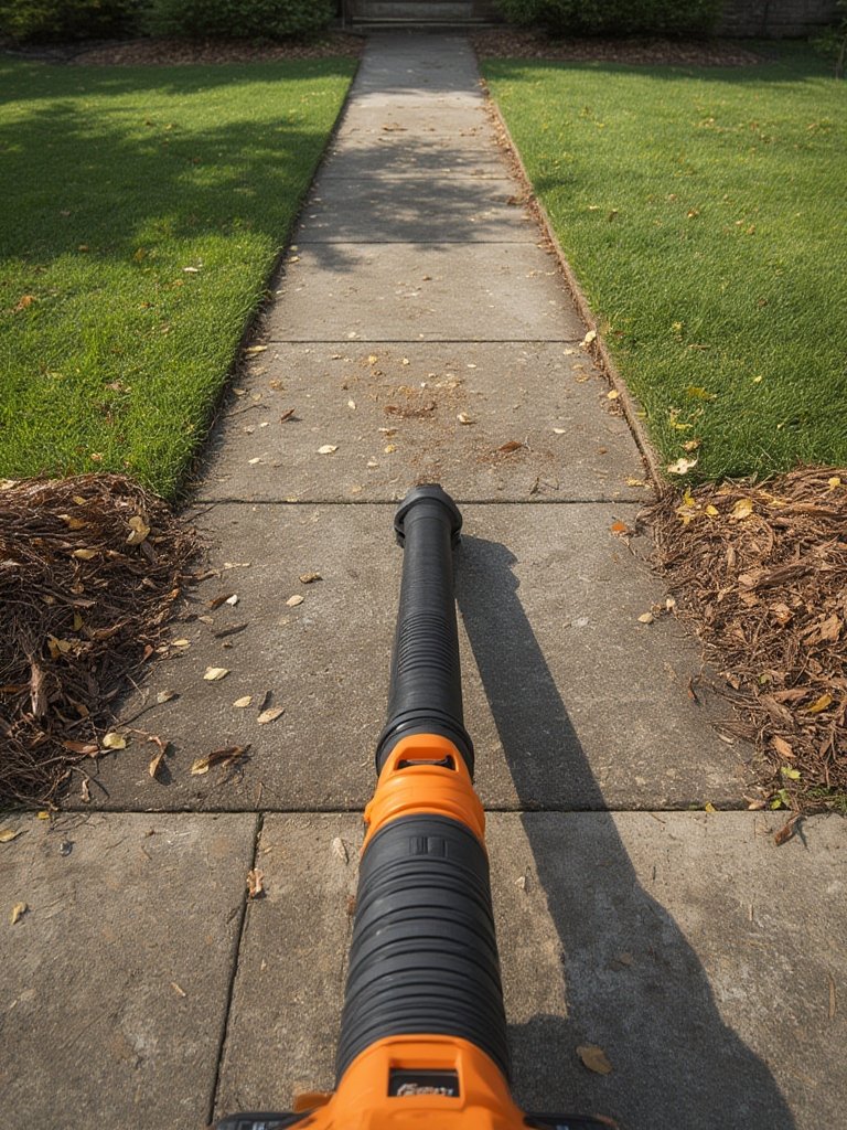 cordless blower in action