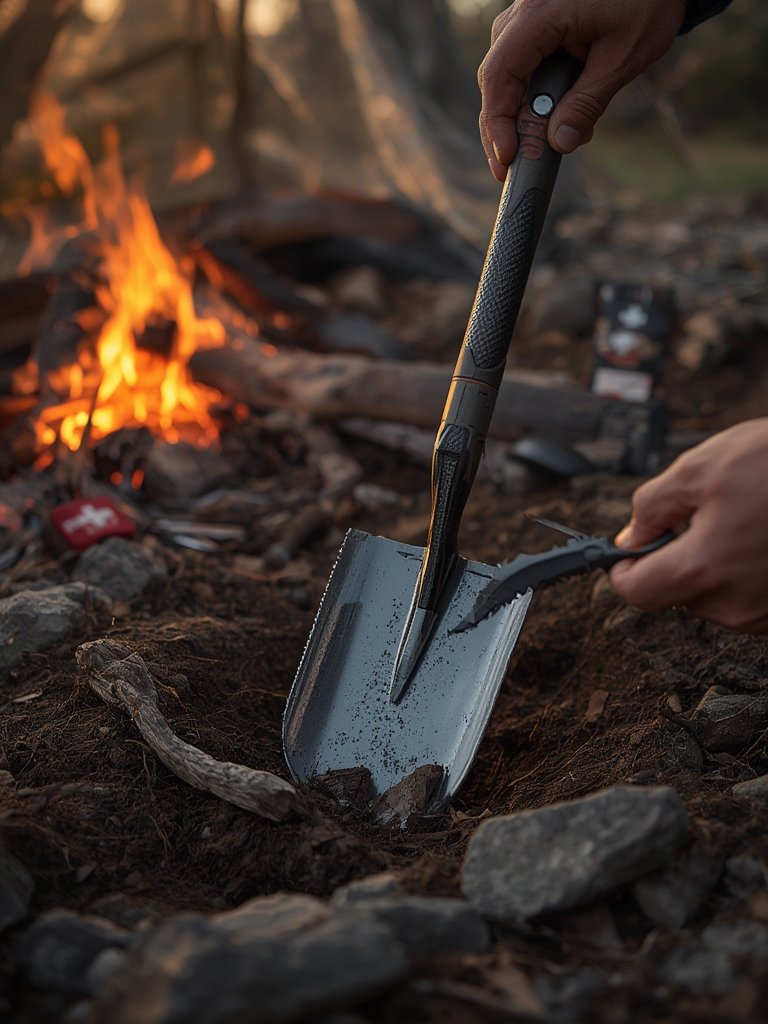survival shovel in action