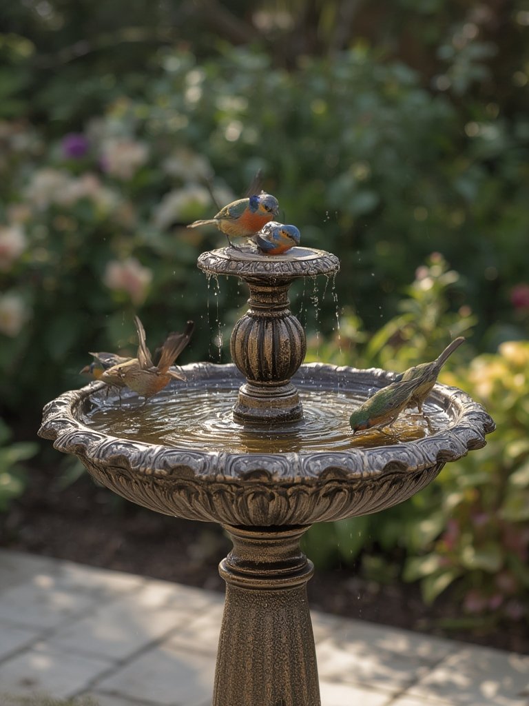 birdbath fountain in action
