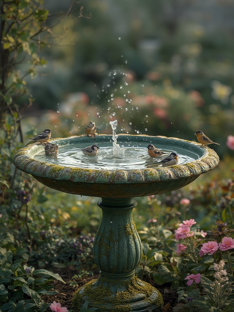 outdoor birdbath in action