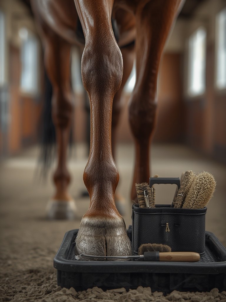 horse grooming in action