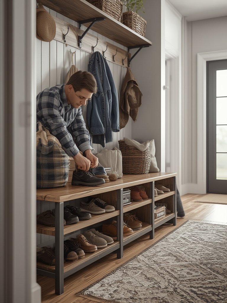 VASAGLE Industrial Hall Tree Coat Rack with Bench: 3-in-1 Entryway Organizer Review 2 coat rack in action