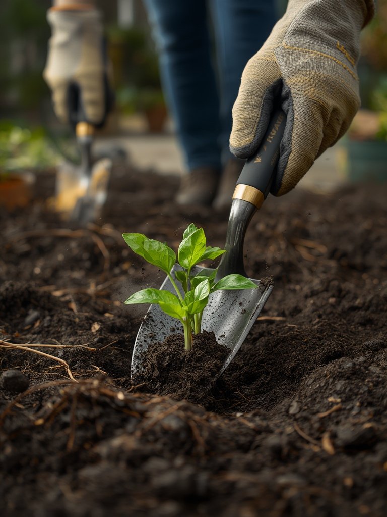 garden trowel in action