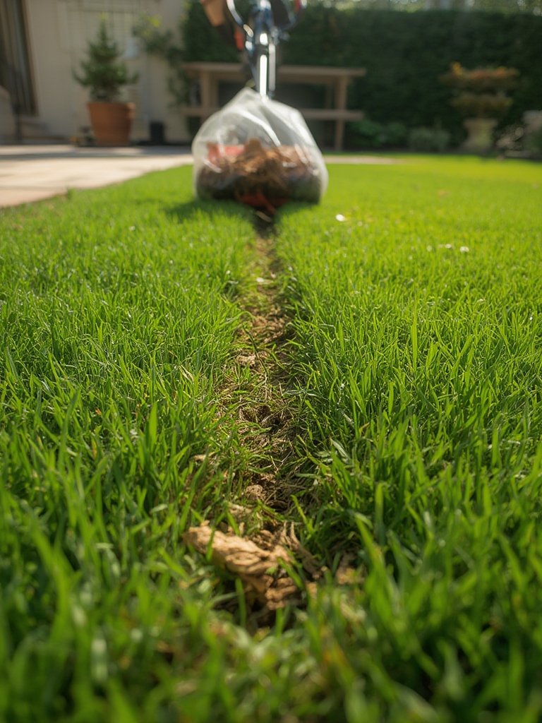 electric dethatcher in action