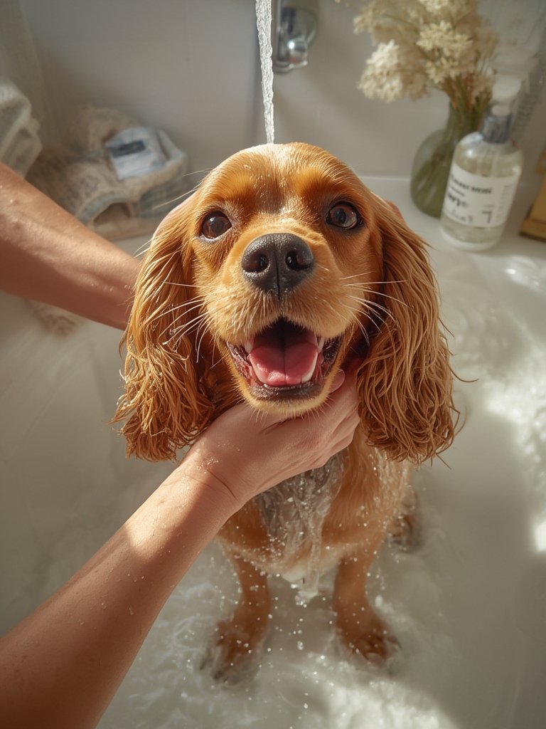 dog shampoo in action
